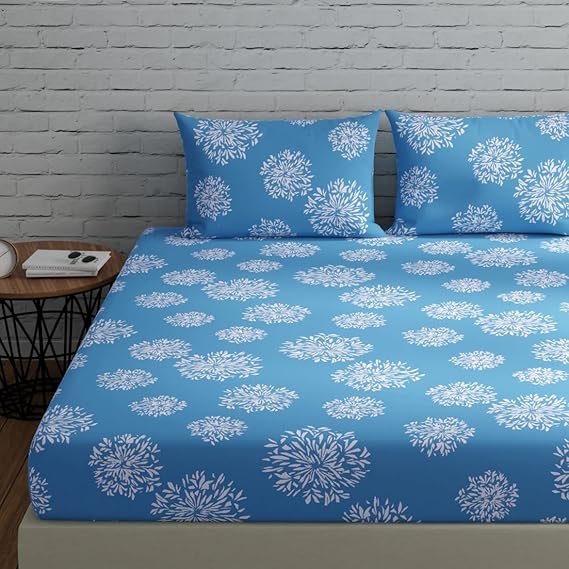 Huesland by Ahmedabad Cotton 144 TC Double Bedsheet Cotton with 2 Pillow Covers - Blue
