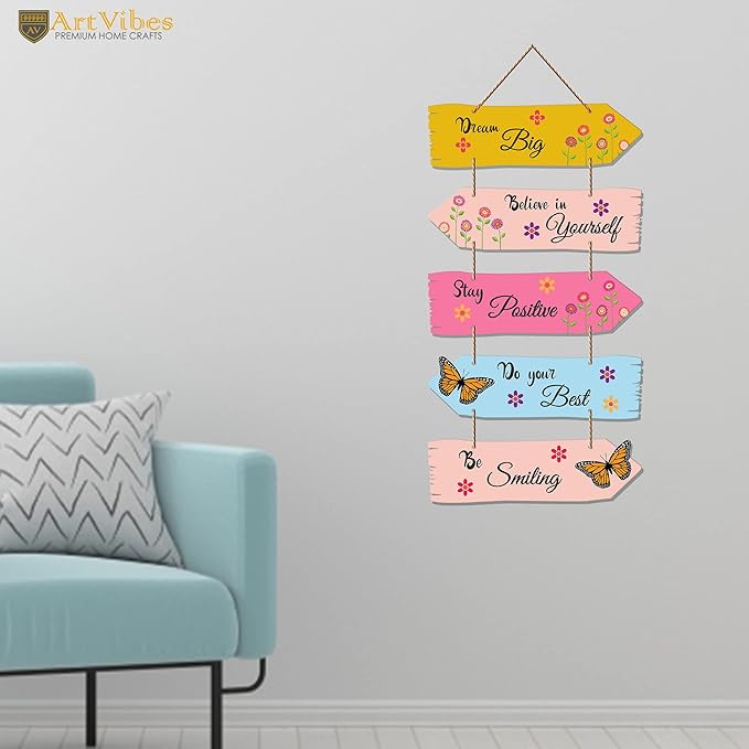 Artvibes Art Vibes Motivational Quote Decorative Wall Art Mdf Wooden Wall Hanger for Living Room | Set of 5