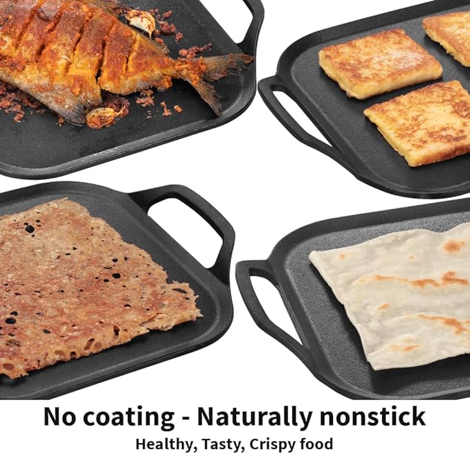 Hawkins Futura 26 cm Cast Iron Square Tava, Cast Iron Tawa for Pathri