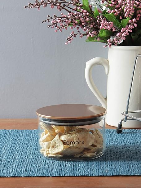 Femora Jar Set Borosilicate Glass Jar With Golden Metallic Lid, Jar Set for Kitchen | 350 Ml | 600 Ml | 900 Ml | Set of 3