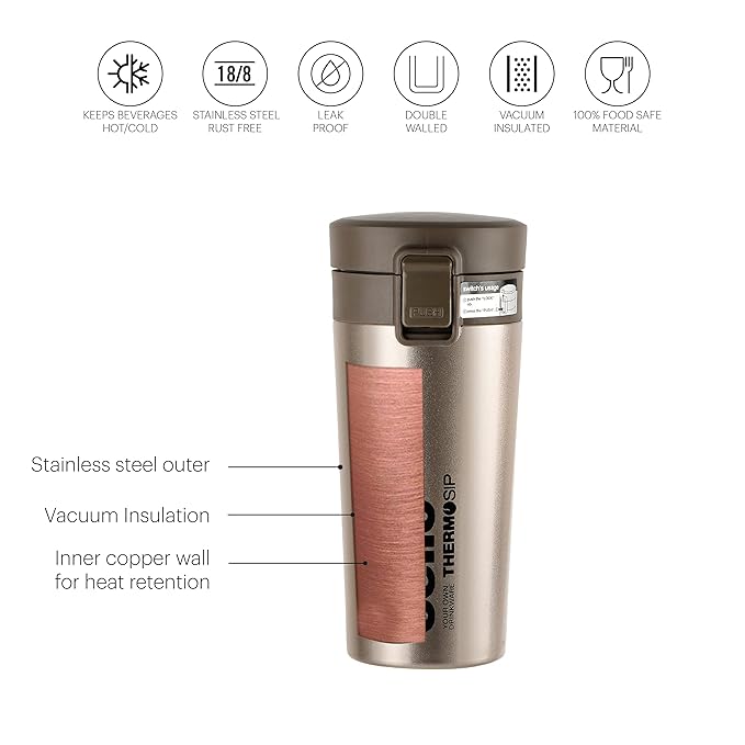 Cello Monty Thermosteel Vacuum Insulated Travel Mug | 300ml | Gold
