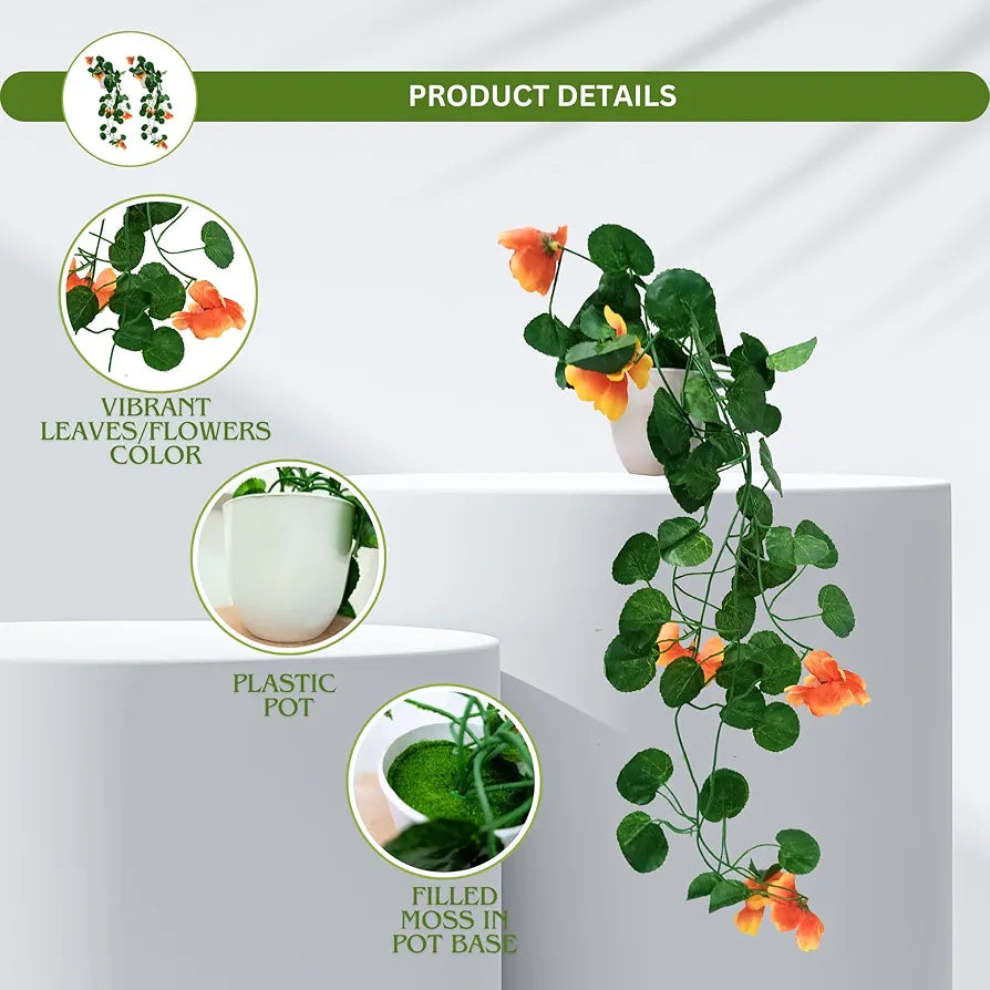 Artificial Flower Vine Plants Falling with Small Size Pot Natural Touch & Feel Pack of 2  DESIGN-03
