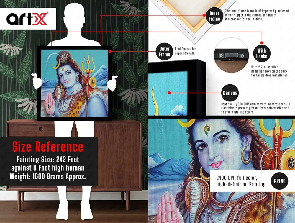 ArtX Mahadev Shiv Shankar Bhole Nath Big Canvas Painting For Living Room With Frame