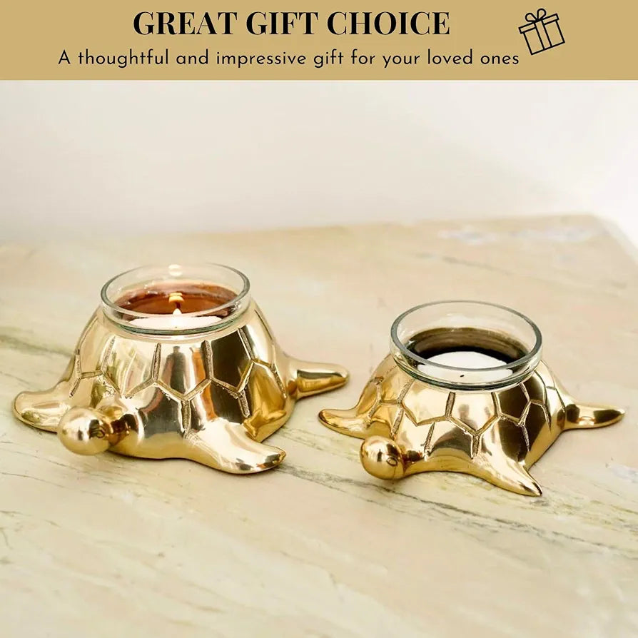BEHOMA Golden Turtle Votive Holder Set of Mother and Child | Elegant Home and Office Dcor Accessories for Living Room | Collectibles Perfect for Birthday, Mother's Day | Votives Candle Included
