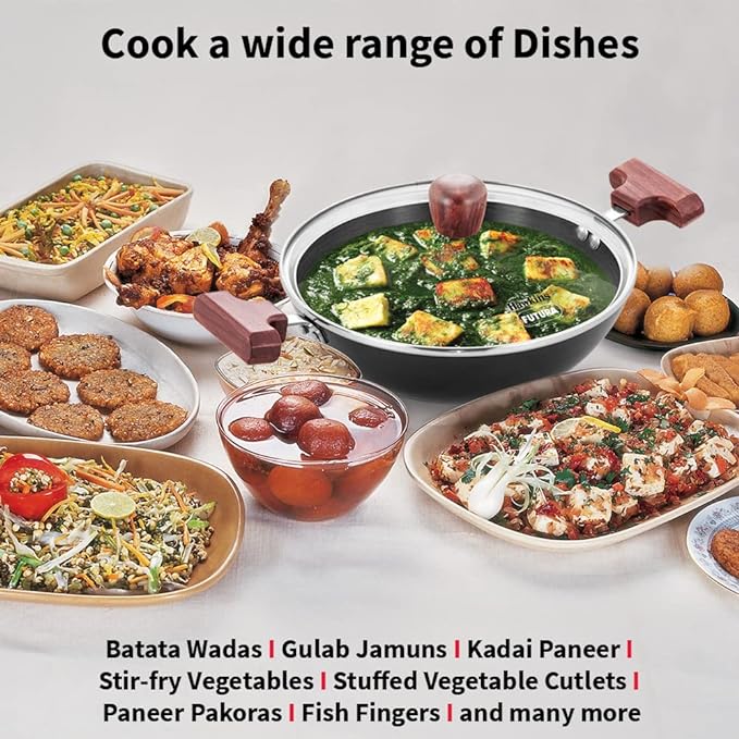 Hawkins Futura 1.5 Litre Deep Fry Pan Hard Anodised Kadai with Glass Lid