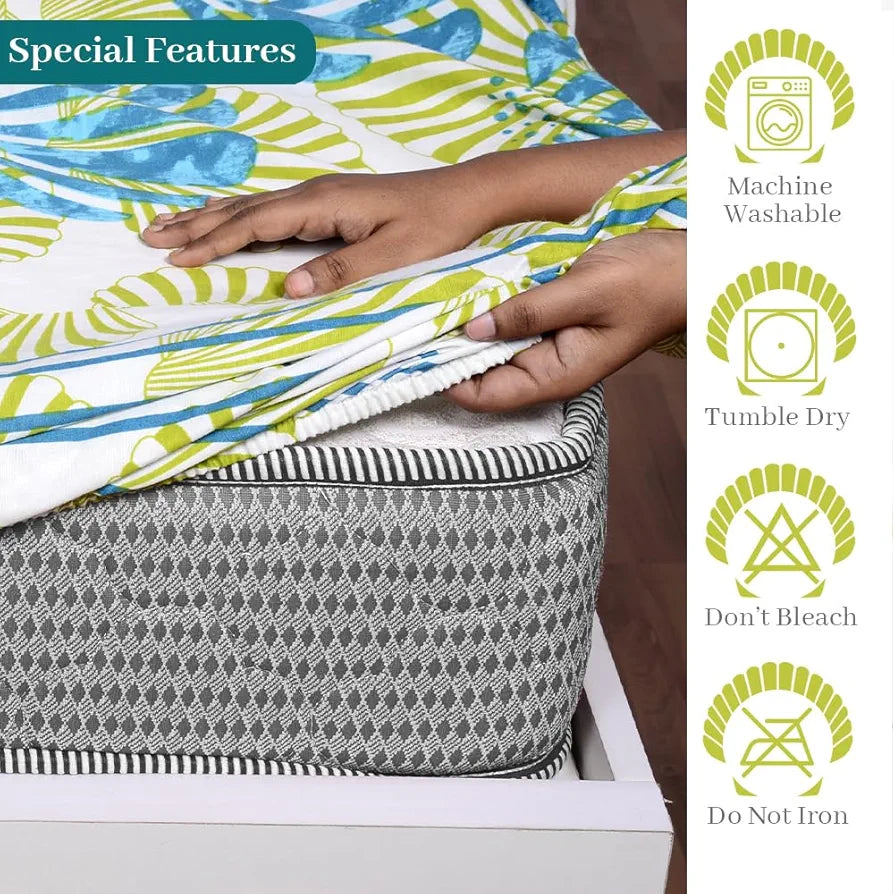 Divine Casa 144 TC 100% Cotton Acid Lime Elastic Fitted Bedsheets King Size with 2 Pillow Covers  Colour Printed Acid Lime