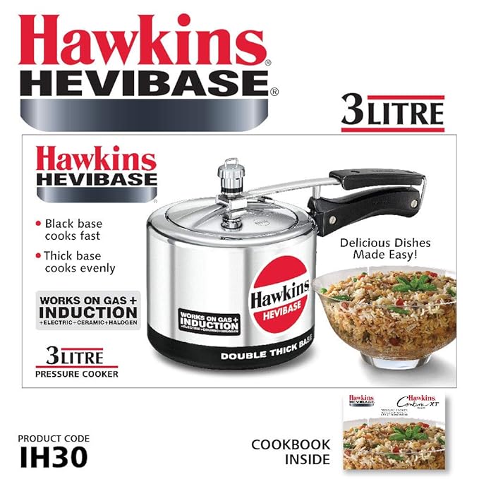 Hawkins 3 Litre Hevibase Pressure Cooker Induction Inner Lid Cooker Silver