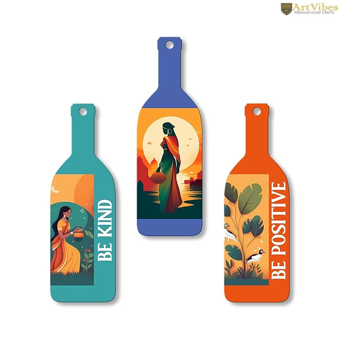 Artvibes Be Kind Be Positive Wooden Wall Hanging for Home Decor | Set of 3