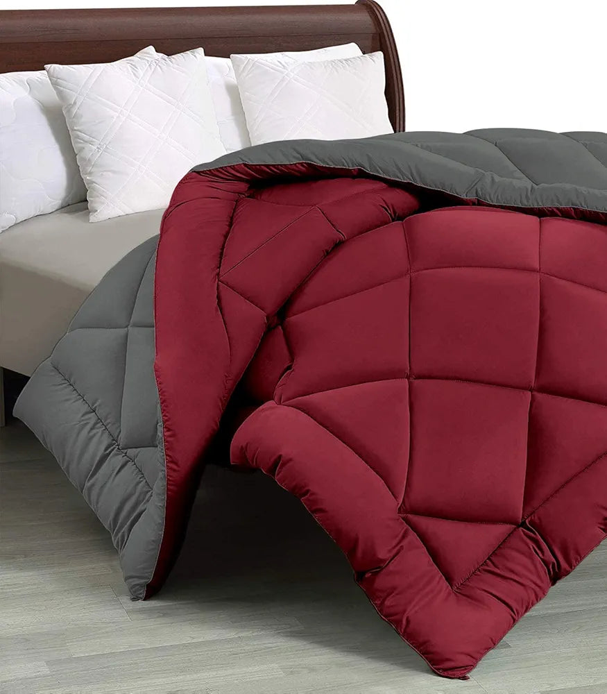 Cloth Fusion Reversible AC Comforter Set Double Bed Soft Microfibre King Size Quilt Blanket for Winter Grey & Maroon
