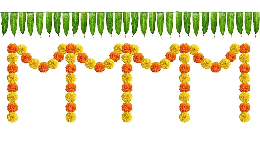 Artificial Marigold Flowers for Decoration Garland 5 Feet Long 5 Pcs orange-50pcs(5pkt)