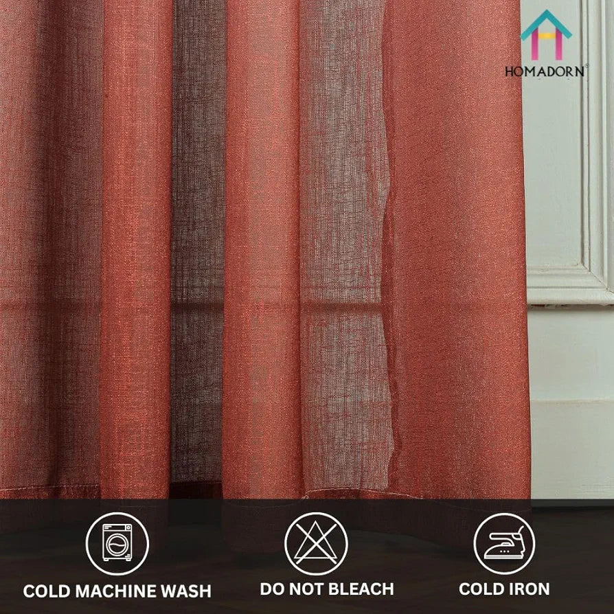 Homadorn Ombre Printed Linen Textured Sheer Curtains Off White