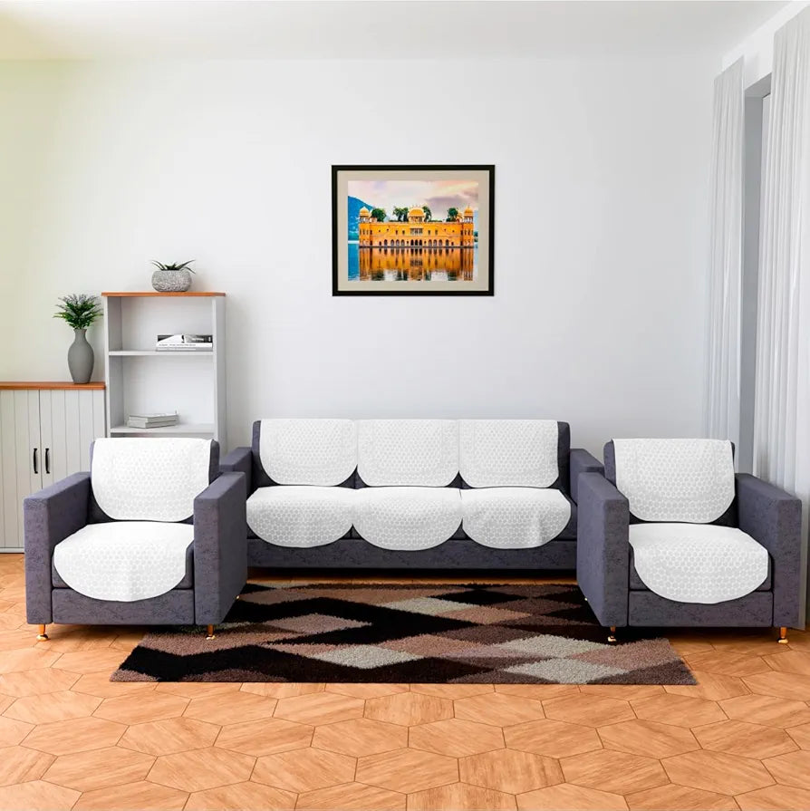 Kuber Industries Dot Sofa Slipcover Set 5-Seater Sofa Cover for Home Decor White