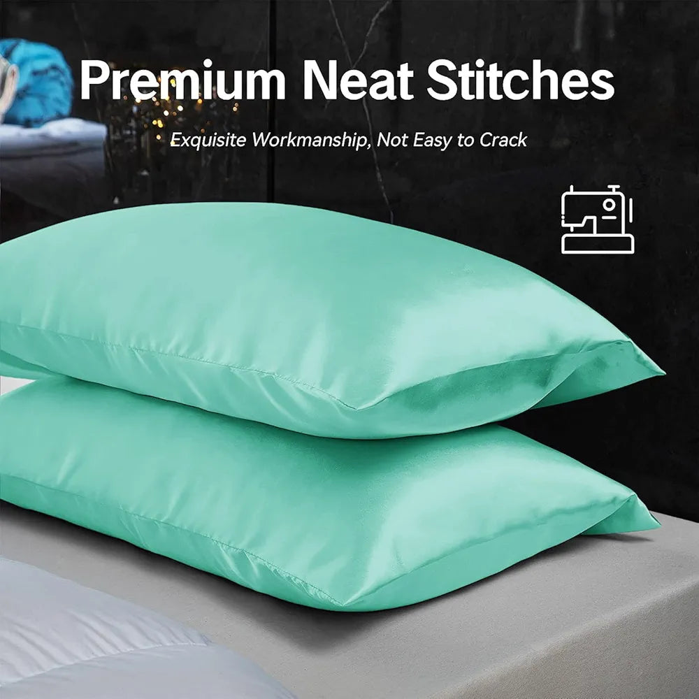 Cloth Fusion Satin Pillow Cover Set of 2 Pillow case with 3 Satin Soft Scrunchies Sea Green