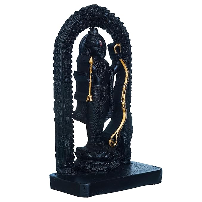Ecraftindia Black & Golden Polyresin Handcrafted Shri Ram Statue, Ayodhya Ram Lalla Murti Statue