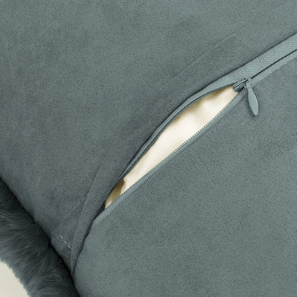 Luxe Home Cushion Cover One Side Rabbit Fur Plain Design Covers Set of 2 Colour Seige