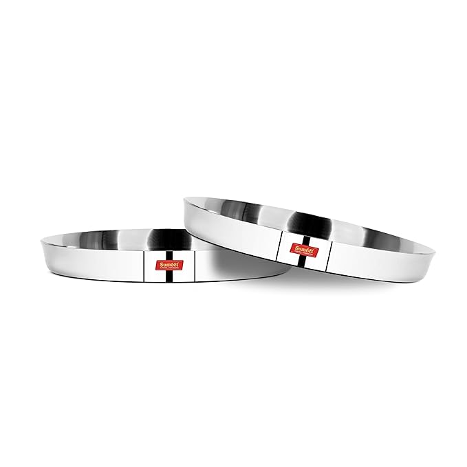 Sumeet 22 Gauge Stainless Steel Traditional Dinner Plate/Thali 28.5 Cm Set of 2pc