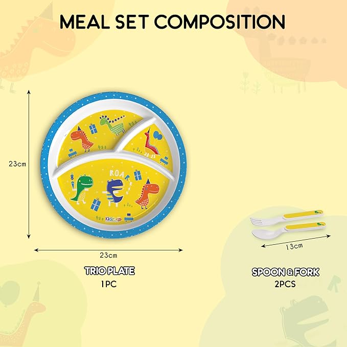 Cello Kidzbee Trioplate Dino Party Melamine Meal Set for Kids