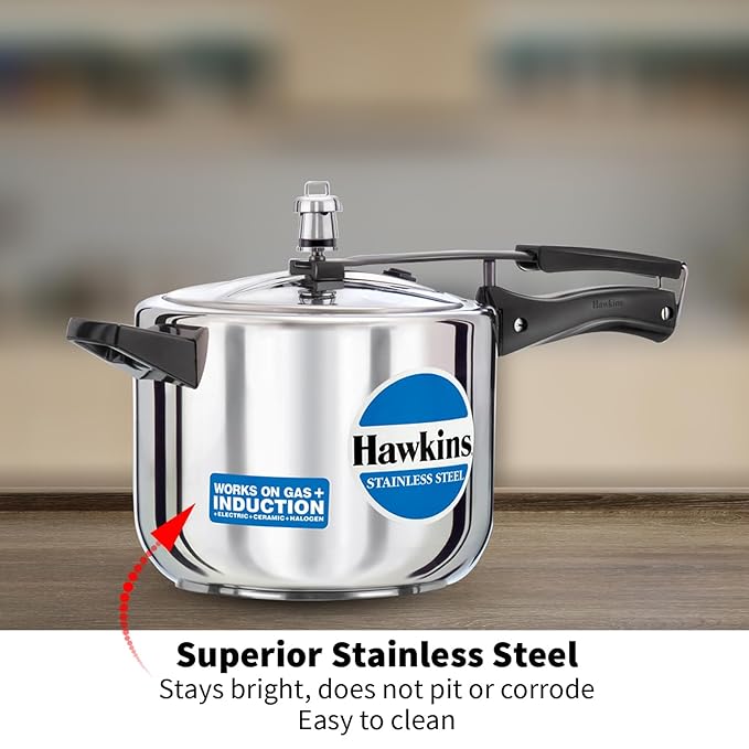 Hawkins 5 Litre Pressure Cooker Stainless Steel Inner Lid Cooker Induction Cooker Silver