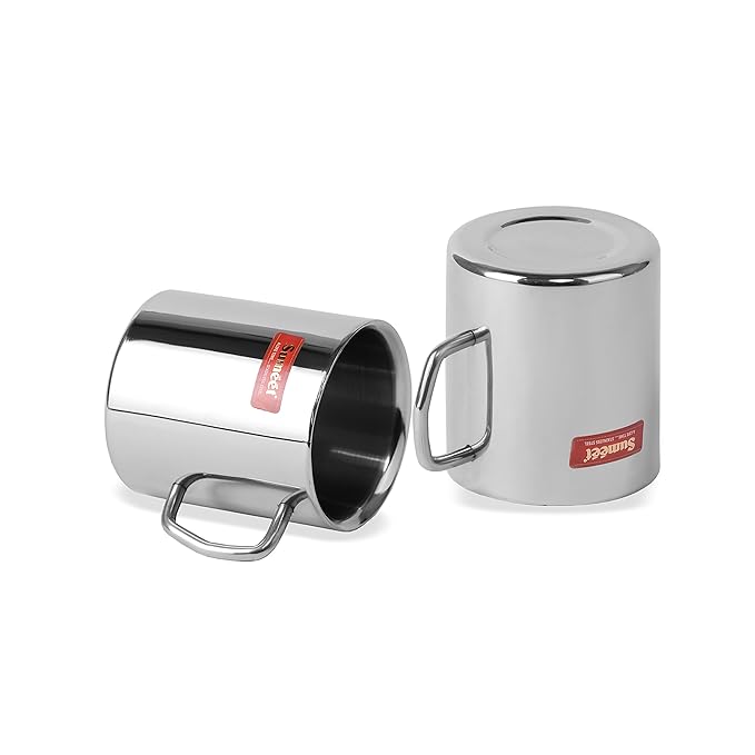 Sumeet Stainless Steel Double Wall Tea and Coffee Big Mug Set of 2Pcs (300 ml Each)