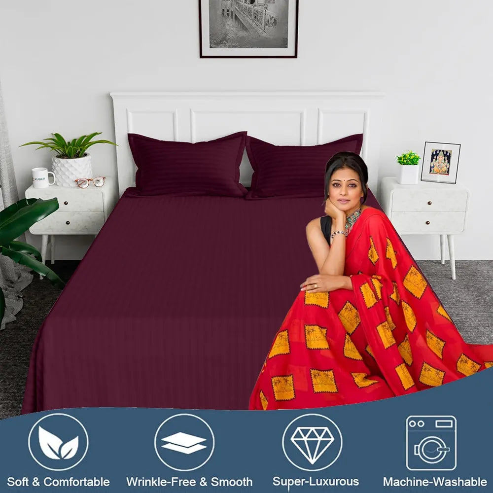 Kuber Industries Double Bedsheet with 2 Pillow Covers 144 TC Glace Cotton Bedsheet Hotel Bedroom Maroon