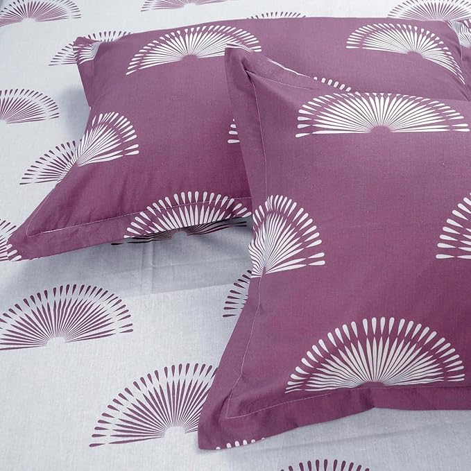 Huesland by Ahmedabad Cotton 144 TC King Size Bedsheet Cotton with 2 Pillow Covers | Sunrise | White & Grape Purple