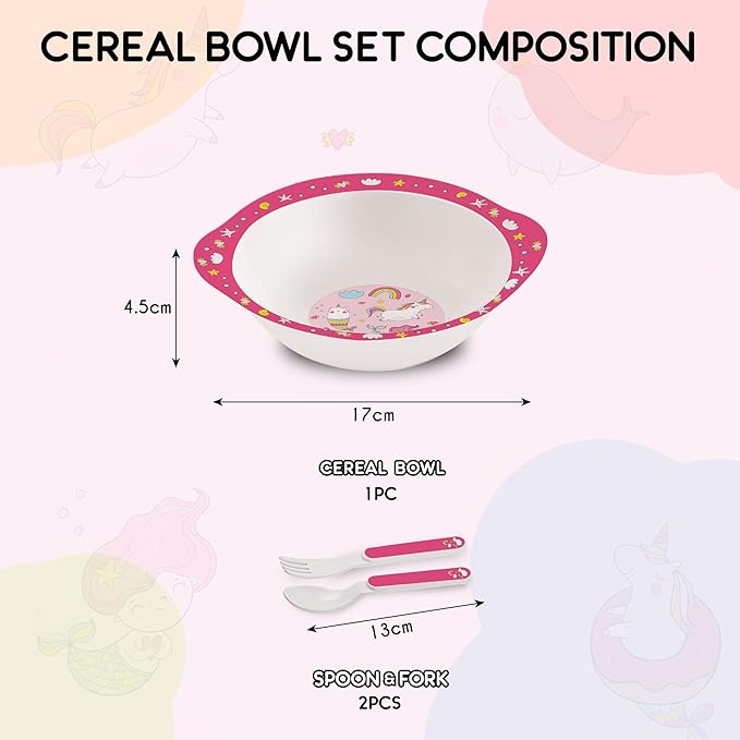 Cello Kidzbee Cereal Bowl Pink Parade Melamine Bowl Set for Kids | Set Of 3