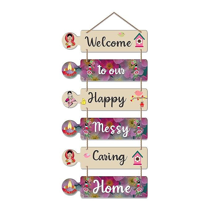 Artvibes Home Quotes Decorative Wall Art Mdf Wooden Wall Hanger for Living Room | Set of 6