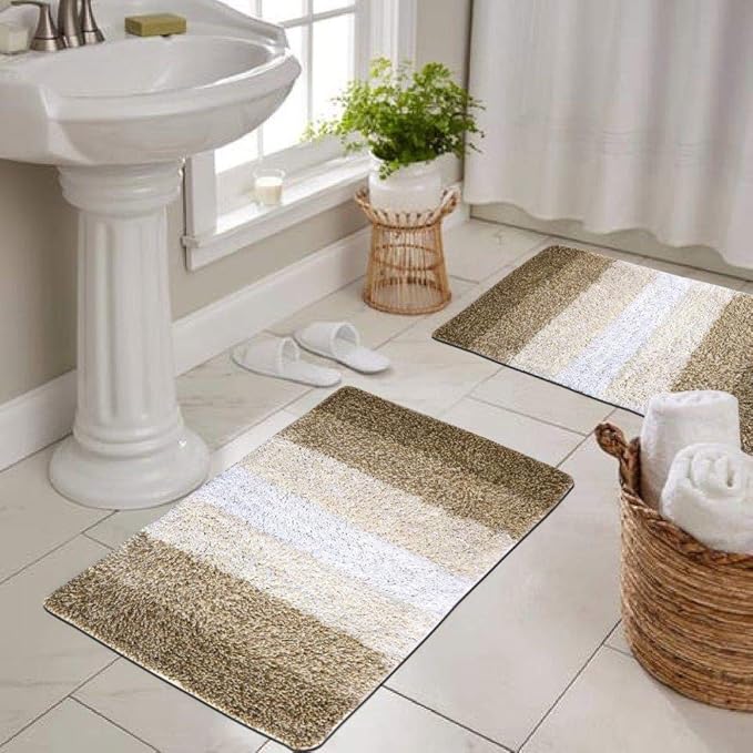 The Home Talk Cotton Stripes Bathmats Water Absorbent Runners Floor Mats
