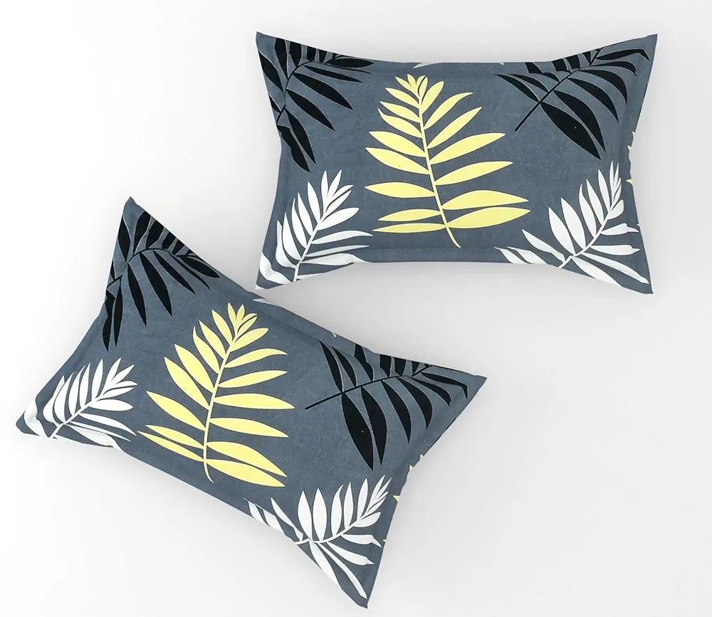 Fresh From Loom King Size Bed With Two Pillow Cover Soft Glace Cotton Fitted Bedsheet Elastic Fitted Bed Sheets 144 TC Leaf Grey