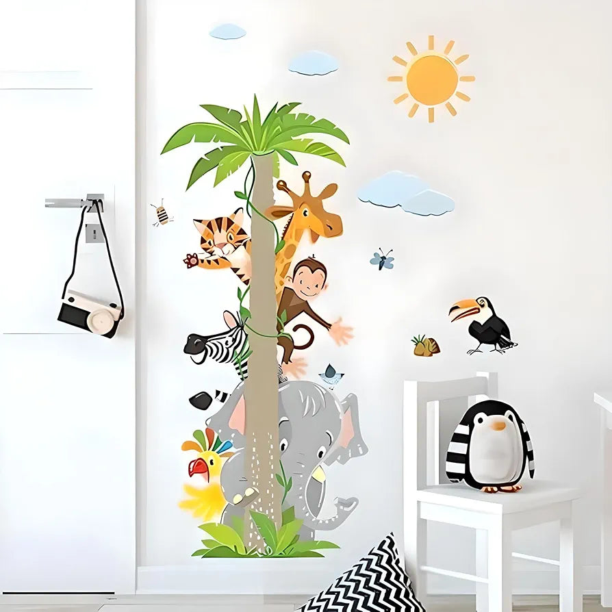 Jaamso Royals Coconut Tree With Jungle Animal Pvc Vinyl Wall Sticker Coconut Tree Animals