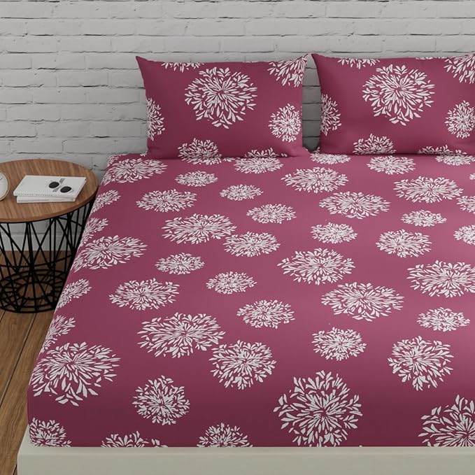 Huesland by Ahmedabad Cotton 144 TC King Size Bedsheet Cotton with 2 Pillow Covers | Mauve