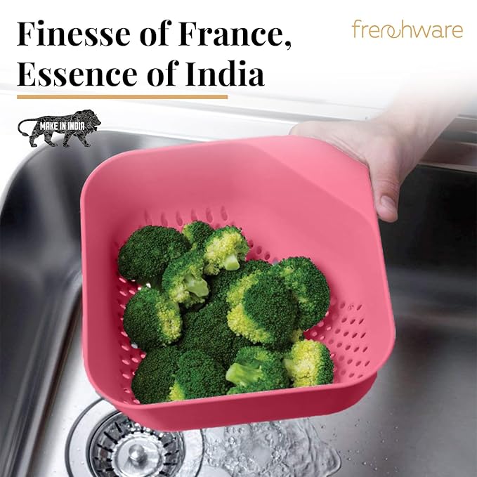 Frenchware 1 Unit Plastic Colander With Handles, Premium-grade Plastic, 100% Food Safe | Dishwasher Safe | Peach Colour