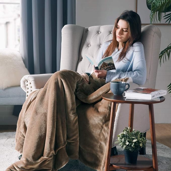 Bsb Home Polyester Micromink Warm Sherpa Super Soft Flannel Solid/plain Blanket Light Brown, Size 150 x 230 Cms (Approx 4.7 x 7 ft, Single)