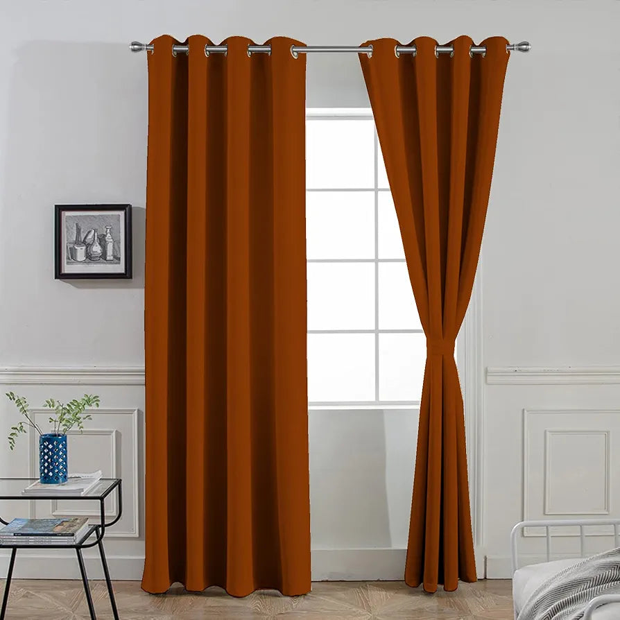 Divine Casa 7 Feet Super Satin Semi Blackout Door Curtain Orange Rust with Curtain Holder Light Filtering Panel with Metal Grommets (Pack of 1)