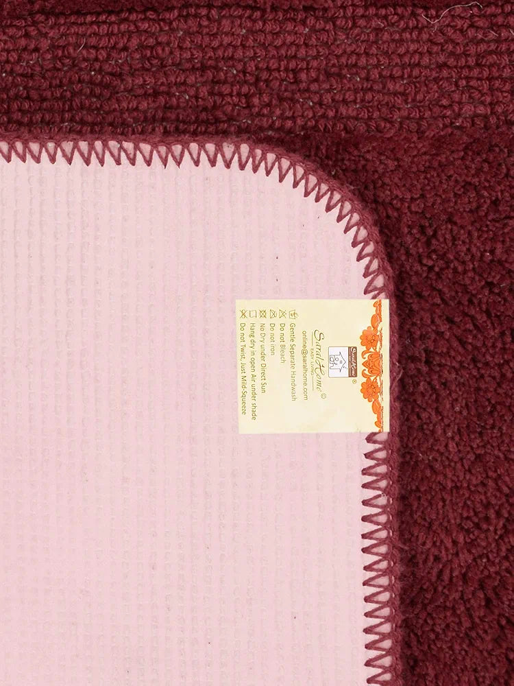 Saral Home Cotton Anti Slip Bathmat Set with Contour Colour Maroon (Pack of 2)