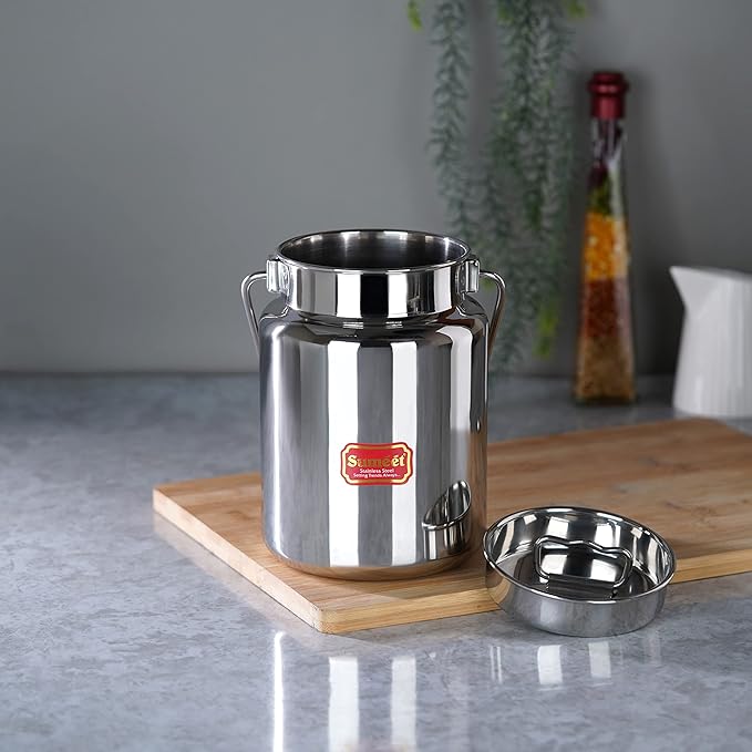 Sumeet Stainless Steel Akhand Jointless Milk Pot with Lid 2000 ml Capacity 13Cm Silver