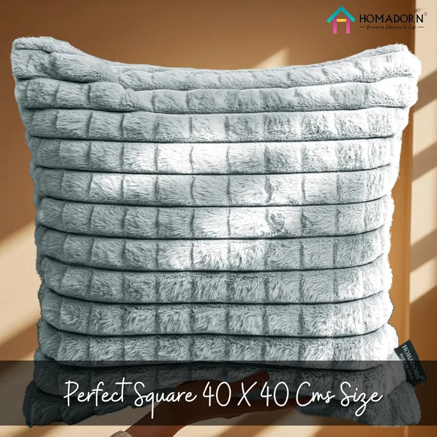 Homadorn Luxury Plush Fur Reversible Cushion Cover Ultra Soft & Cozy Silver Grey