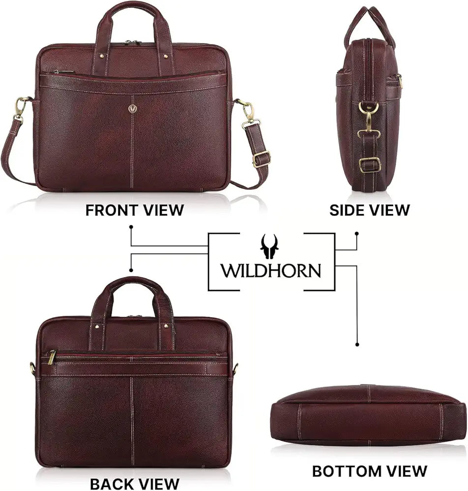 WildHorn Leather 15 inch Laptop Messenger Bag for Men I Padded Laptop Compartment with Adjustable Strap I Extra Zip Compartments I DIMENSION : L-16 inch W-3.2 inch H-13 inch