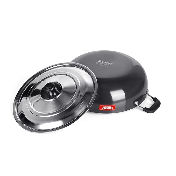 Sumeet 3mm Hard Anodized Deep kadai with Stainless Steel Lid Big Size No 15 28.5cm 4.5 Liter