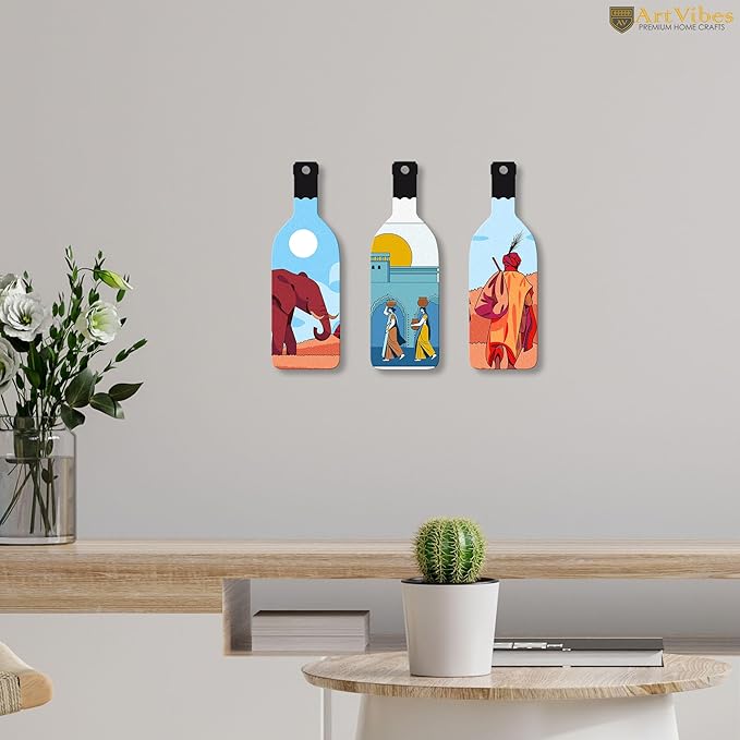 Artvibes Modern Abstract Art Wooden Wall Hanging for Home Decor | Set of 3