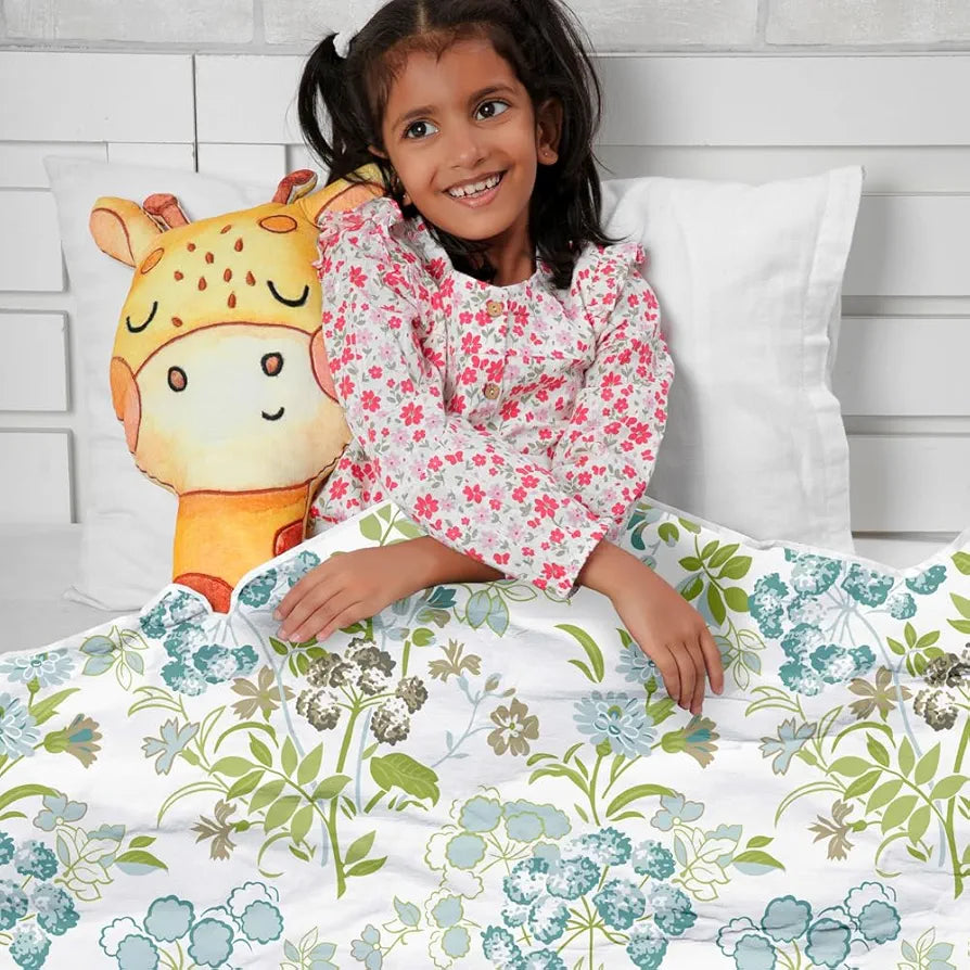 Divine Casa Floret 100% Cotton Single Kids Dohar 120 GSM Soft & Lightweight Throw Blanket Colour Green Banana