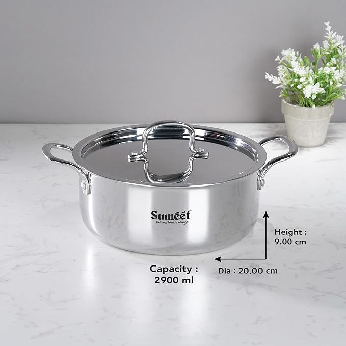 Sumeet Cook Smart TriPly Steel-Aluminium-Steel 3 Layers Casserole Lid- 2.9Ltr 20Cm Silver