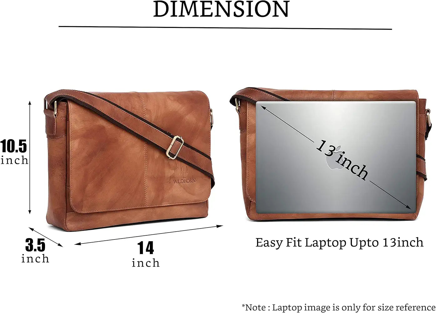 WildHorn Leather 13 inch Laptop Messenger Bag for Men I Padded Laptop Compartment I Adjustable Strap I Dimension: L- 14inch H- 10.5 inch W- 3.5inch