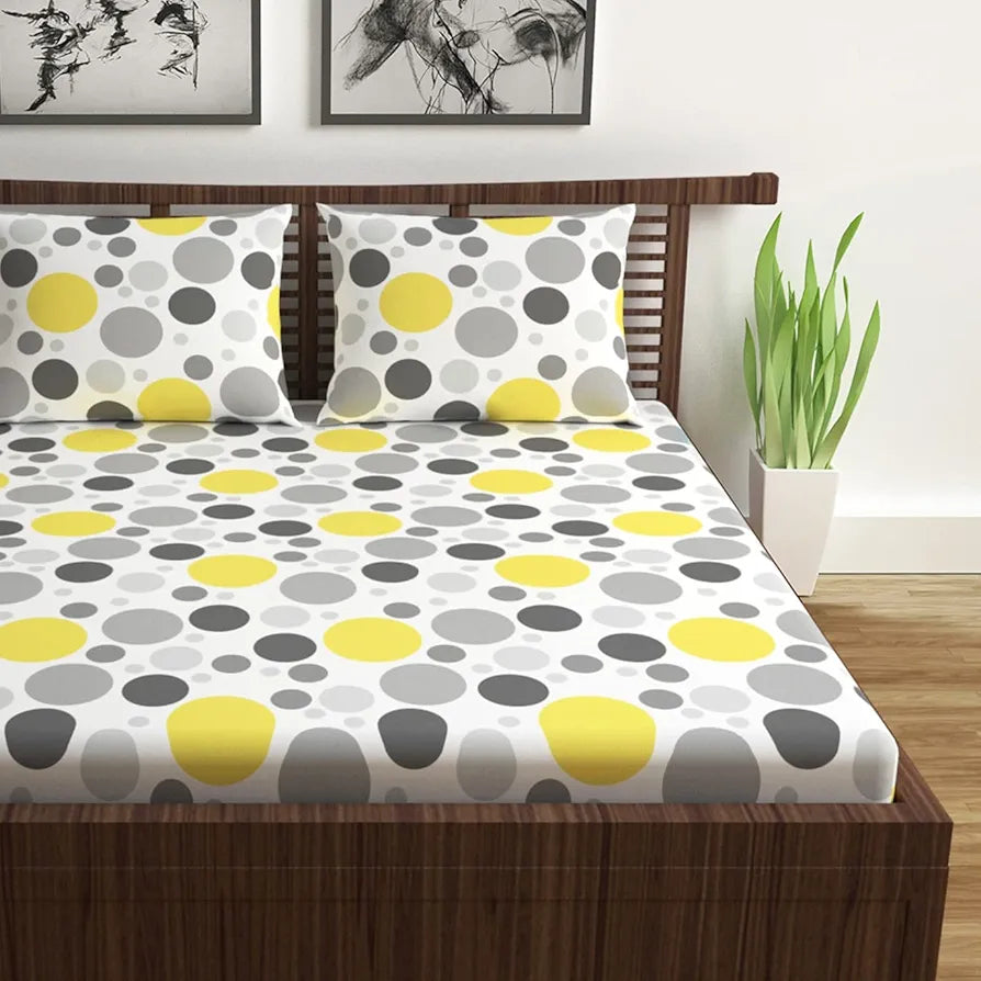 Divine Casa Double Size Bedsheet for Double Bed 144 TC Pure Cotton Queen Size with 2 Pillow Covers Geometric Colour Grey Lagoon