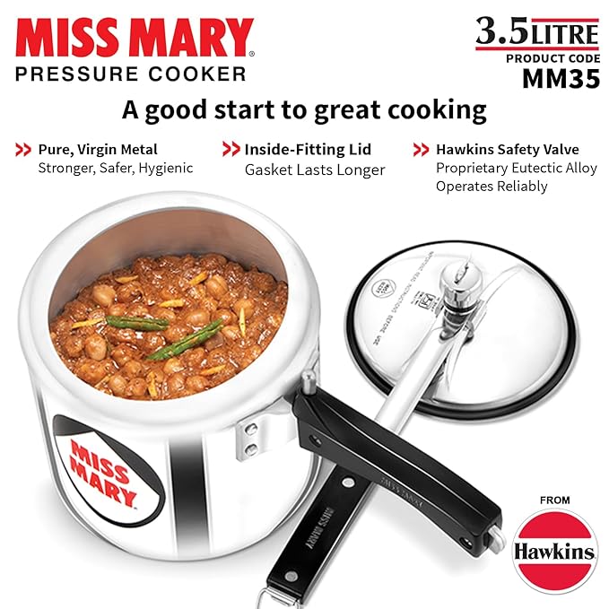 Hawkins 3.5 Litre Miss Mary Pressure Cooker Inner Lid Cooker Silver