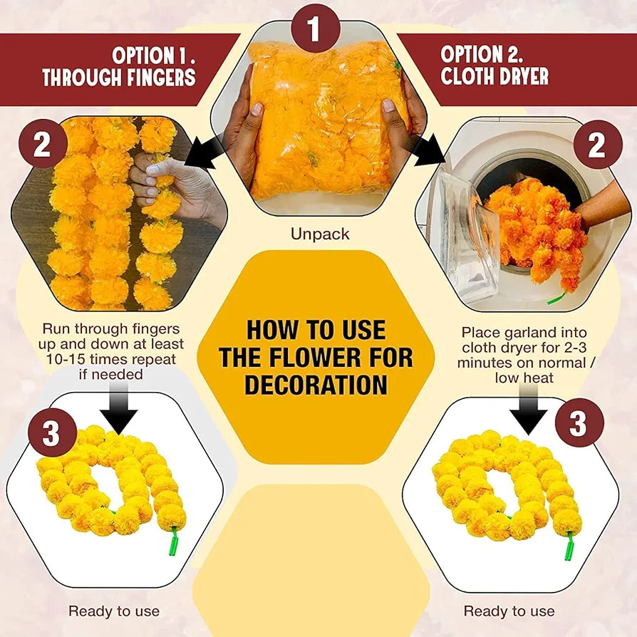 Artificial Marigold Garlands Pack of 10 Yellow & Dark Orange