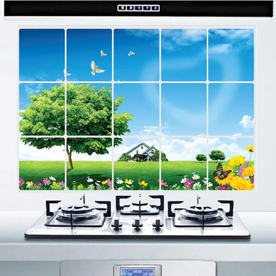 Jaamso Royals Multi Colour Natural Design Removable Vinyl Oil Proof Heat Resistant Tile Kitchen Wall Sticker Nature