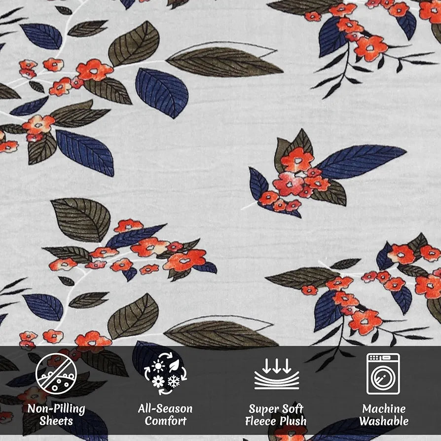 Cloth Fusion Warm Winter Bedsheet for Double Bed King Size with 2 Pillow Covers White Leaf