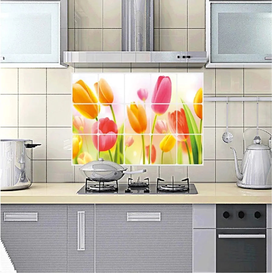 Jaamso Royals Multicolor Flower Wall Tiles Stickers Waterproof Tulip Flowers