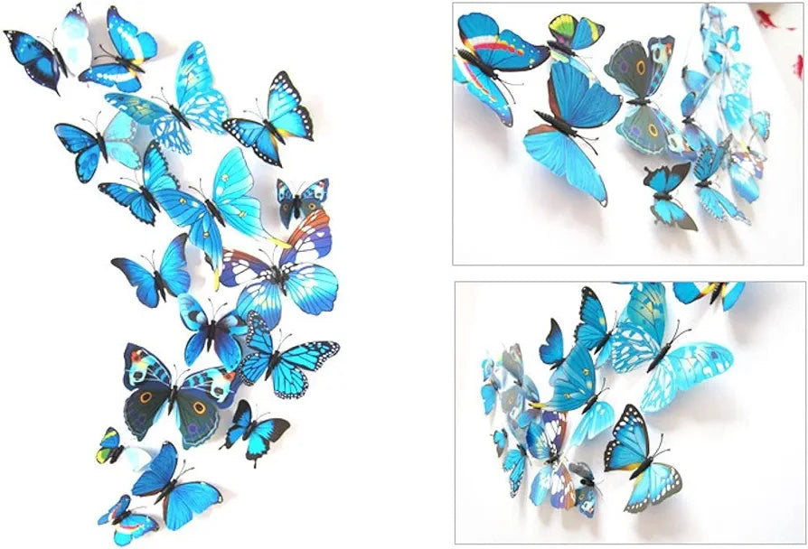 Jaamso Royals 3d Butterfly Stickers for Wall Decoration Items12 Piece Pack of 1 Blue